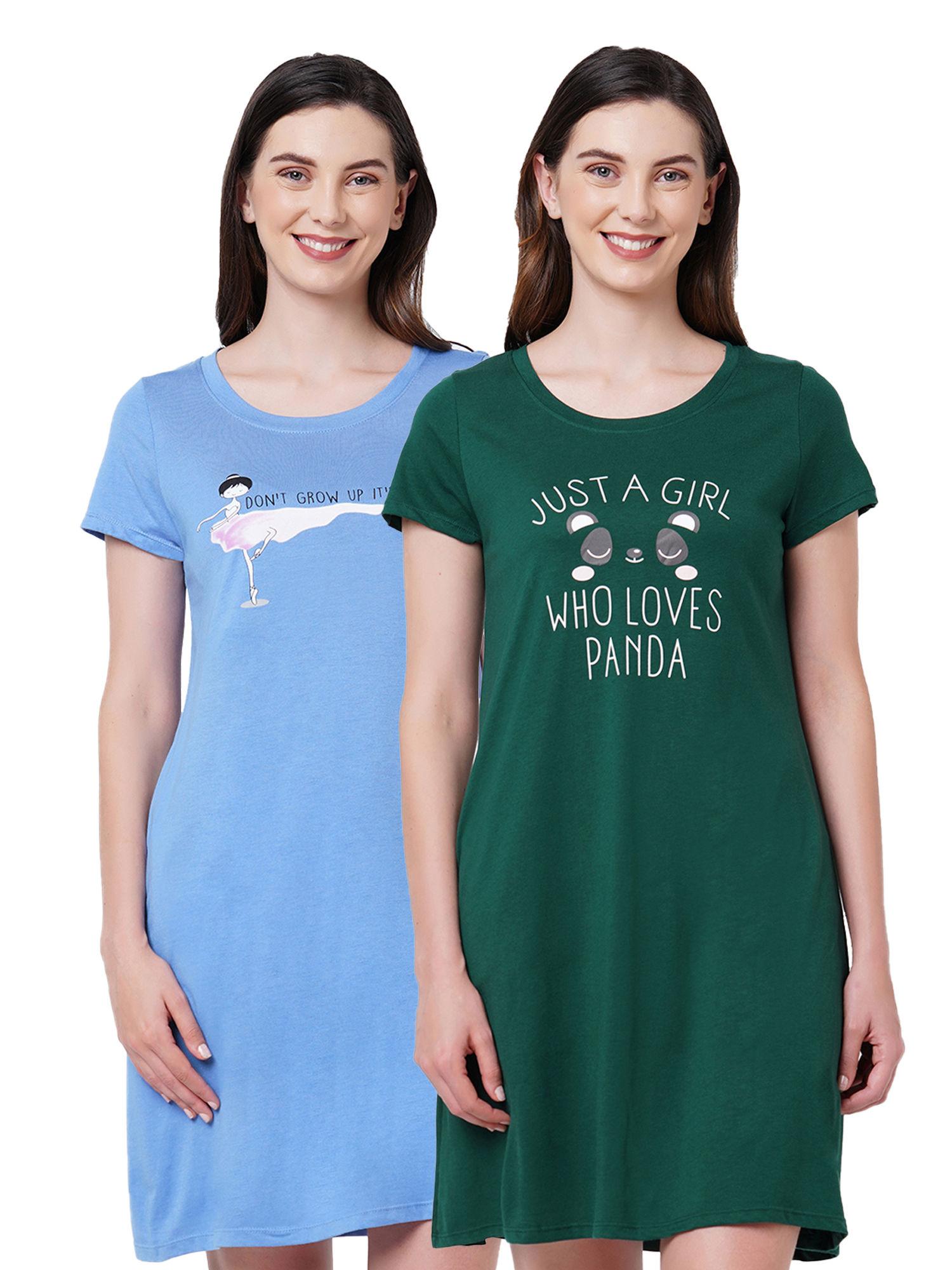 women super-soft cotton modal nightdress (pack of 2) - multi-color