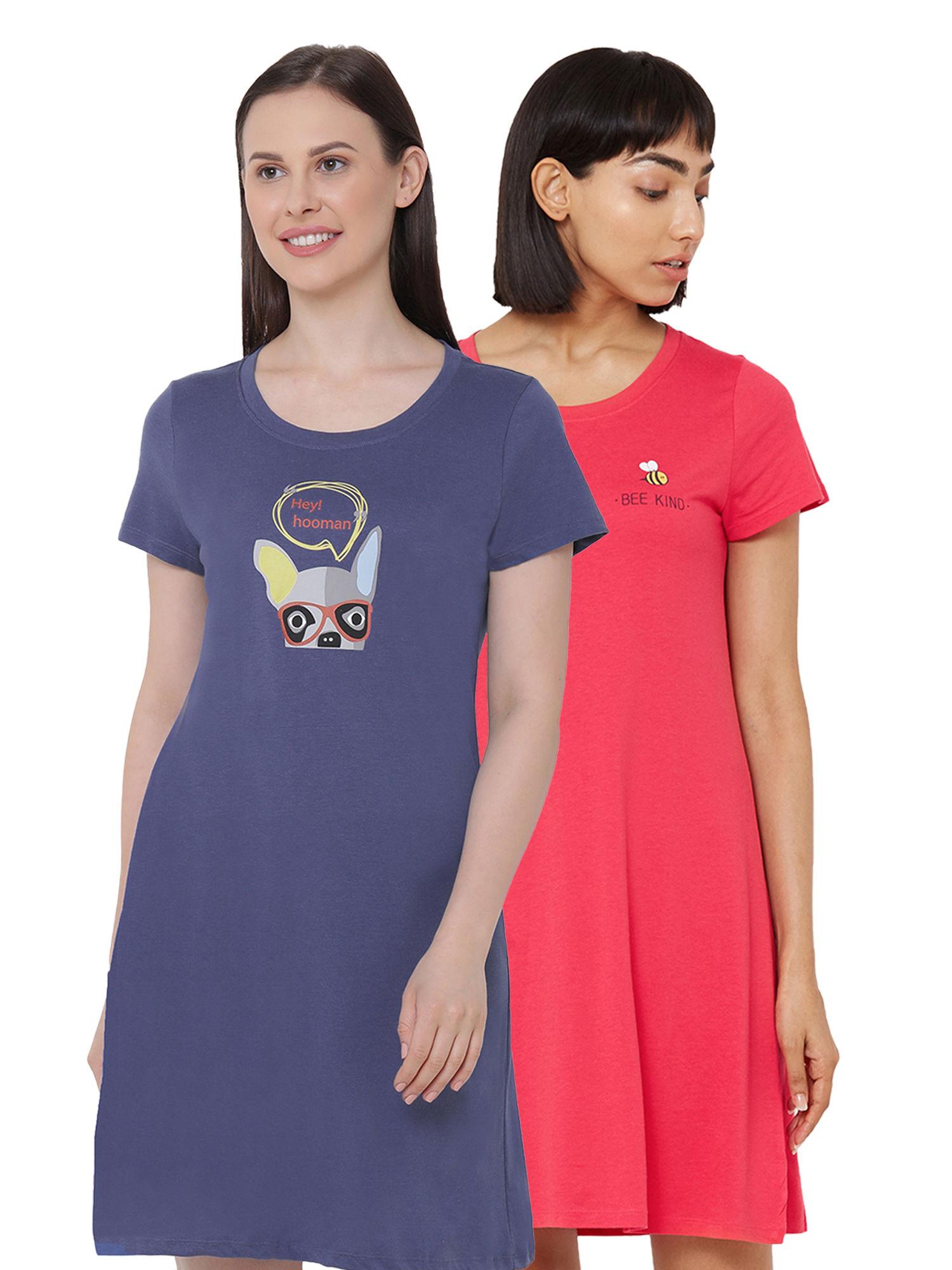 women super-soft cotton modal nightdress (pack of 2) - multi-color