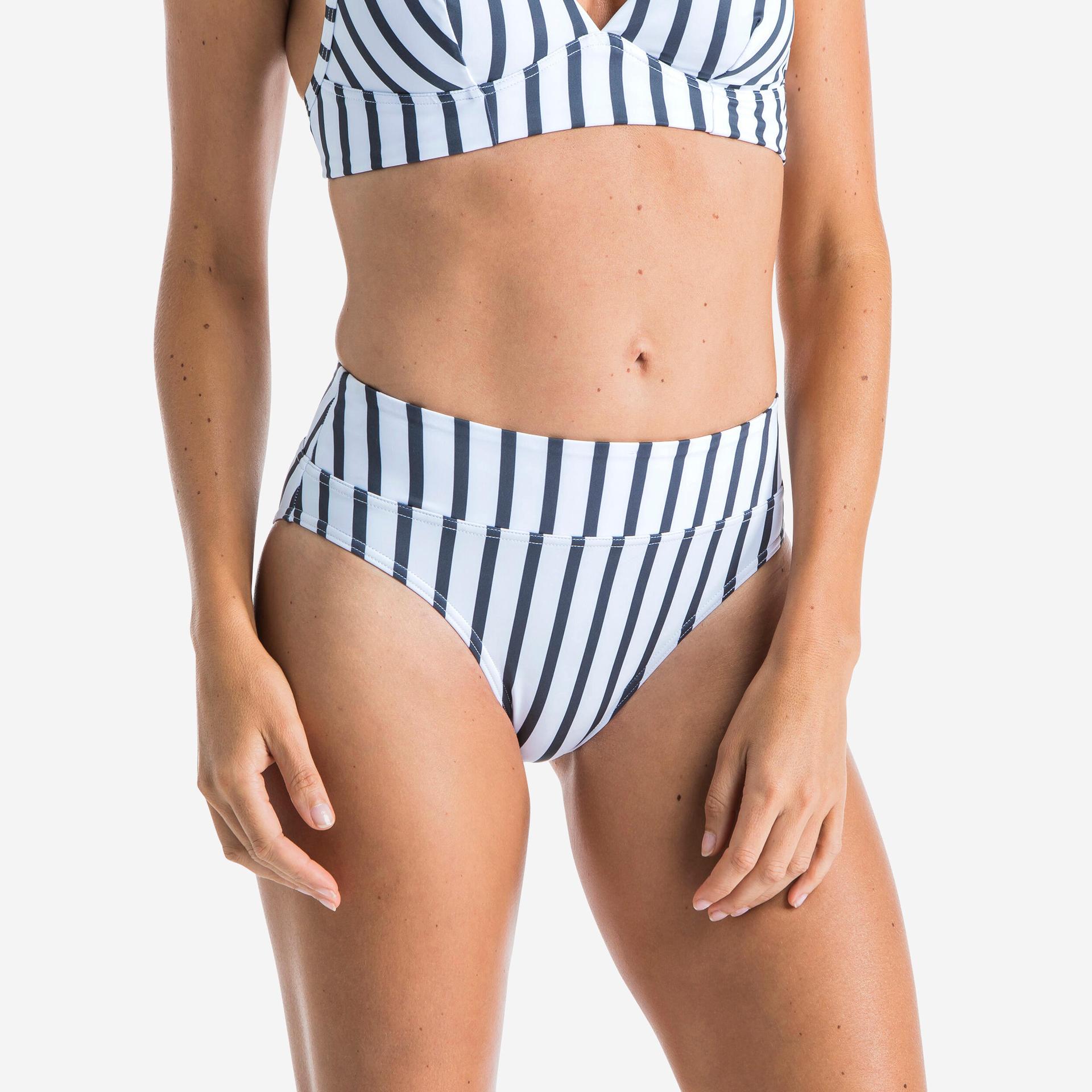 women surfing high-waisted body-shaping swimsuit   bottom nora marin white grey