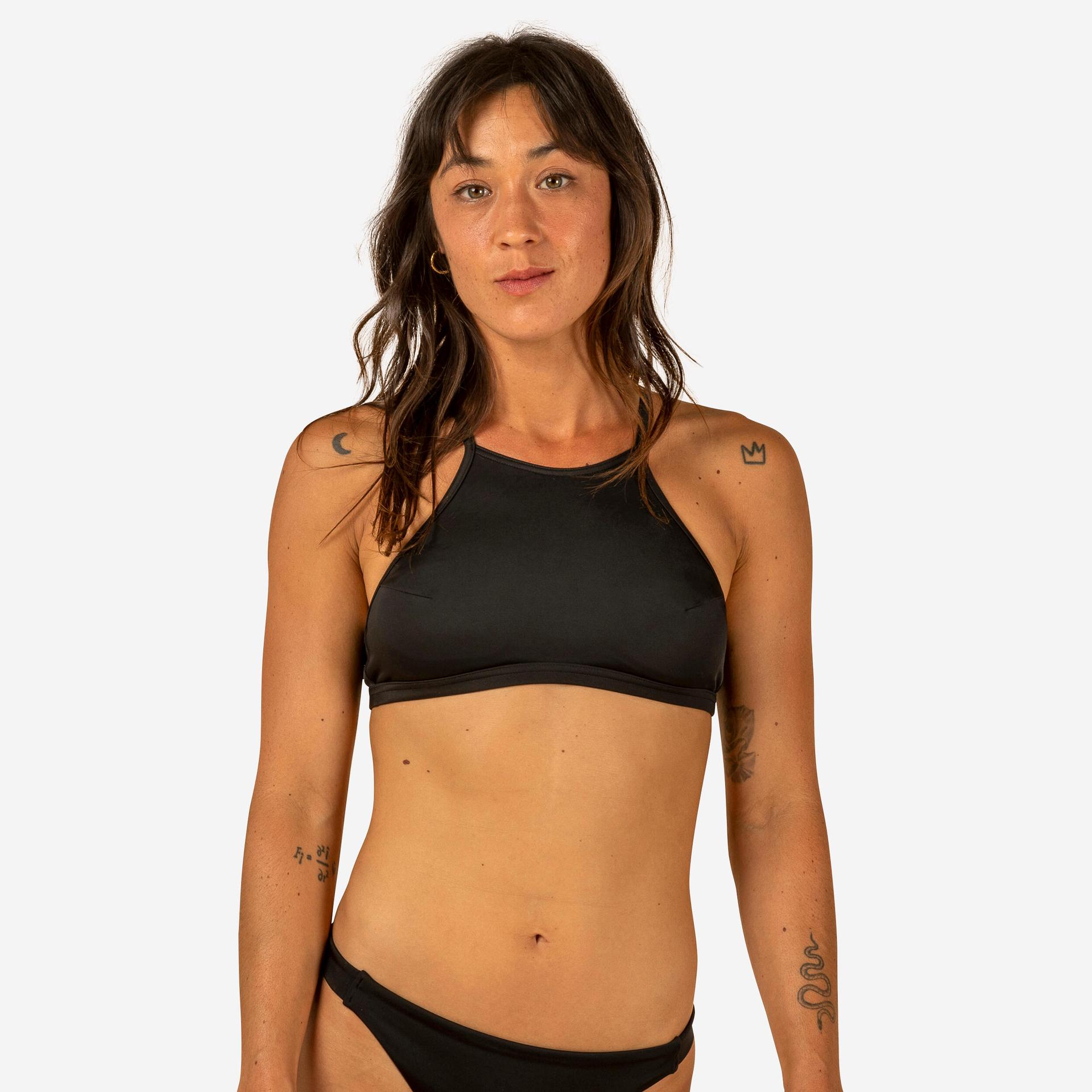 women surfing swimsuit bikini top with padded cups andrea - black