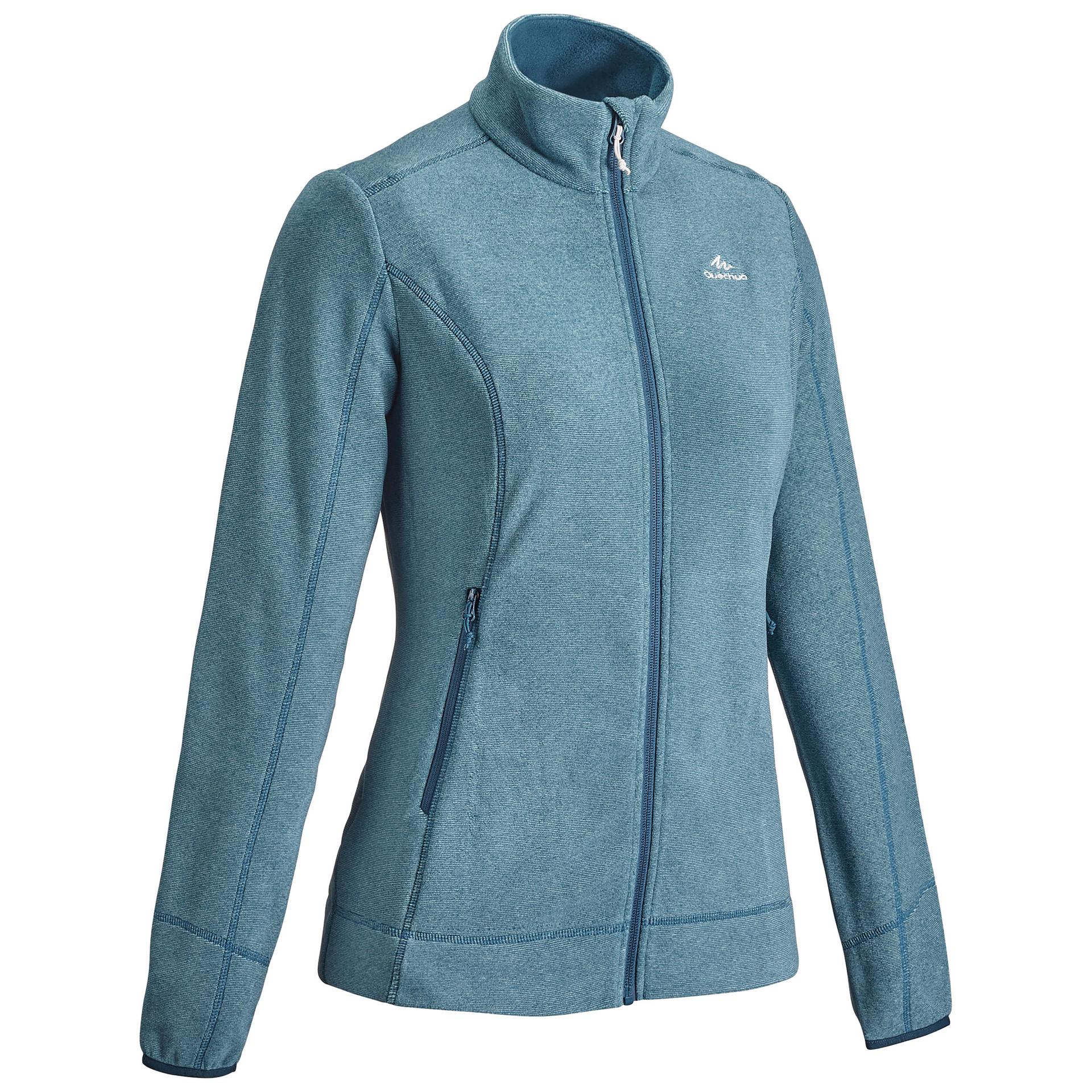 women sweater full-zip fleece for hiking mh100 blue