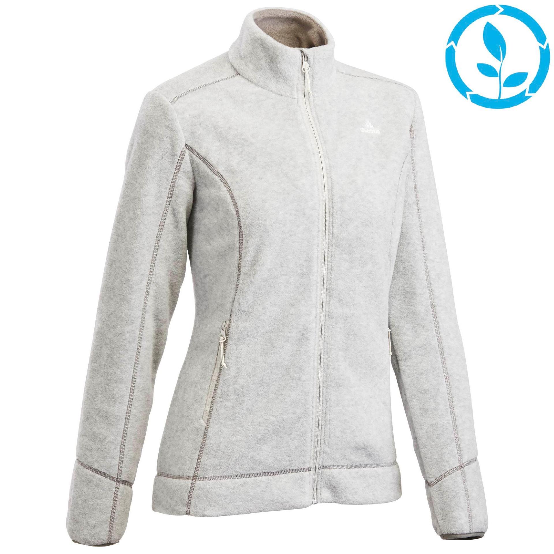 women sweater full-zip fleece for hiking mh100 grey