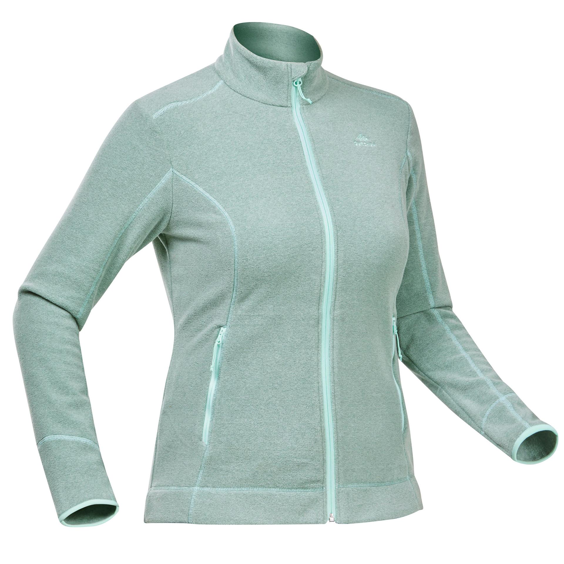 women sweater full-zip fleece for hiking mh100 pale mint