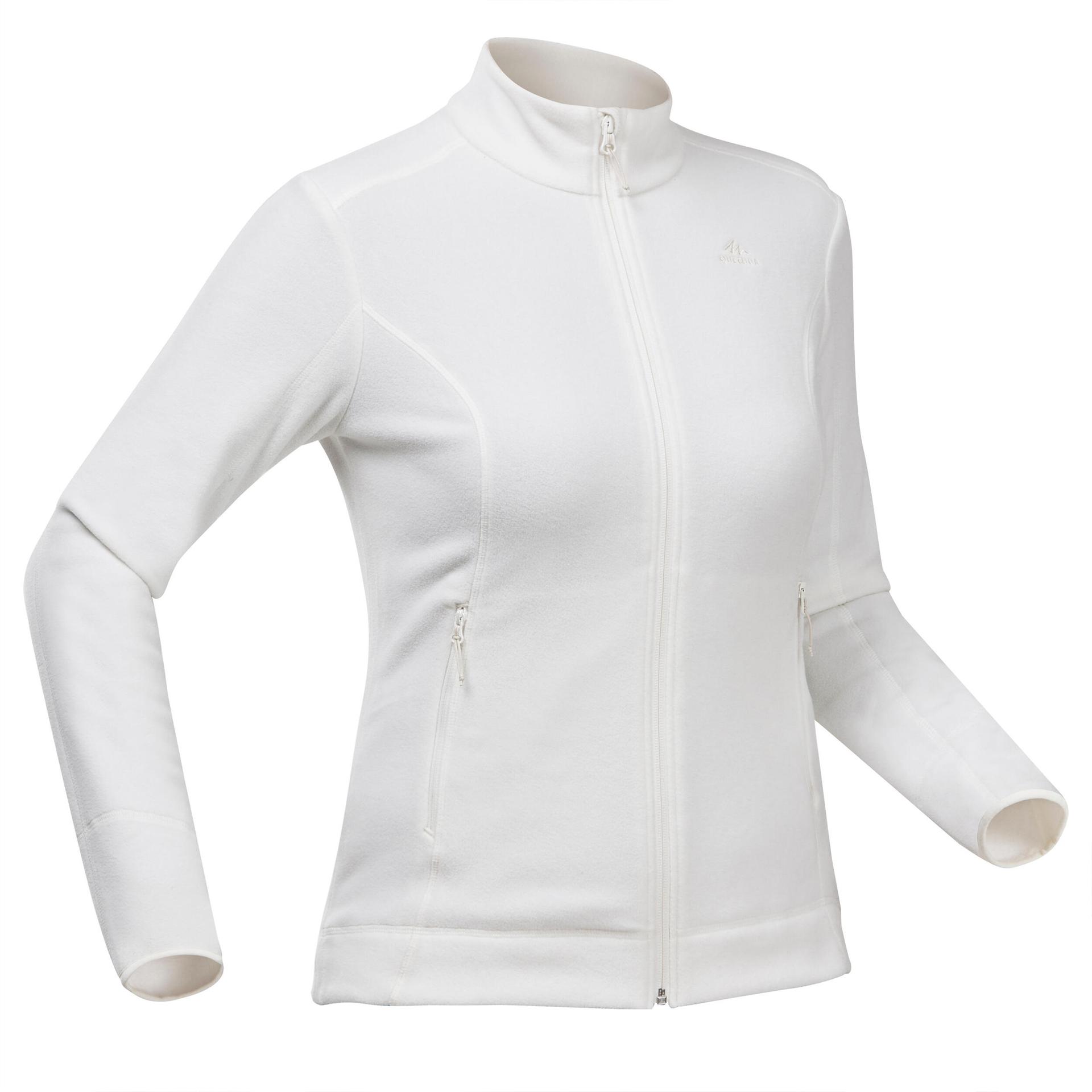 women sweater full-zip fleece for hiking mh100 white