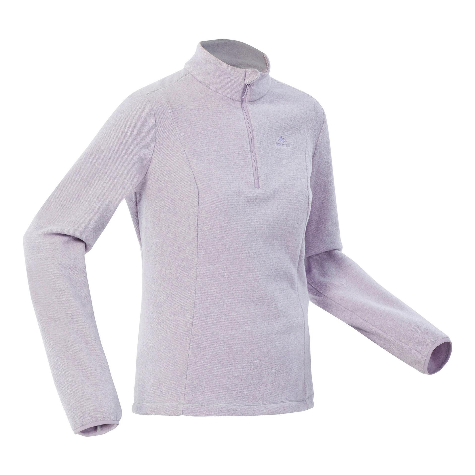 women sweater half-zip fleece for hiking mh100 light purple