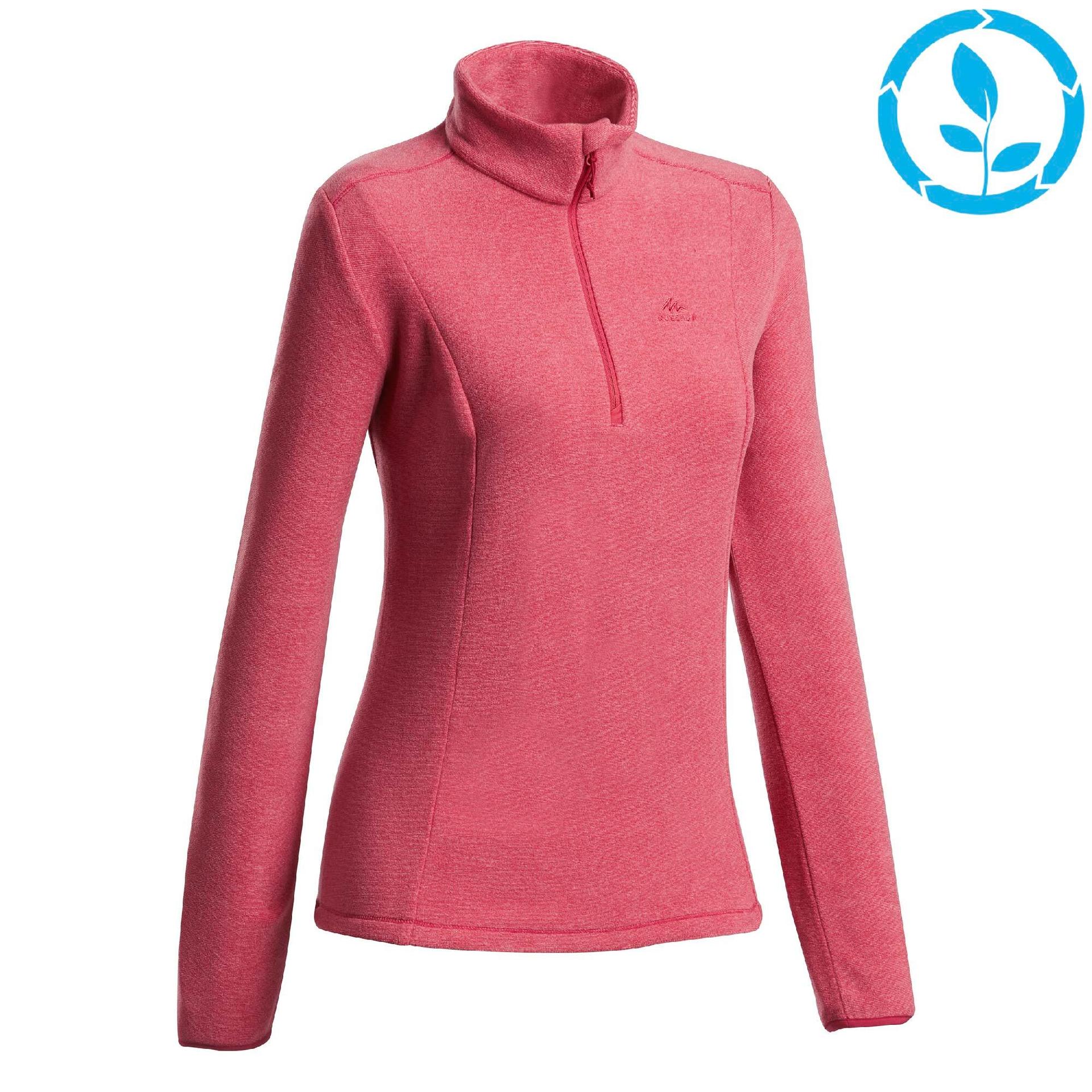 women sweater half-zip fleece for hiking mh100 pink