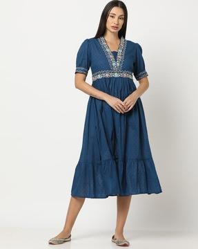 women swiss-dot fit & flare dress