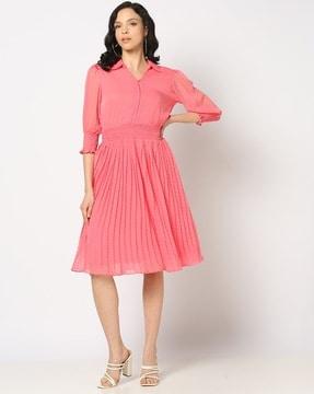 women swiss-dot fit & flare dress