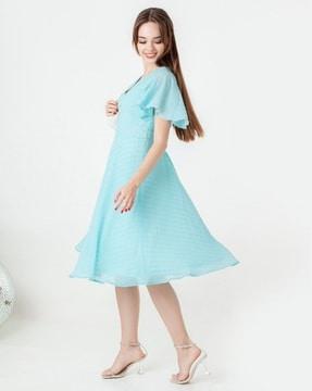 women swiss-dot flared dress