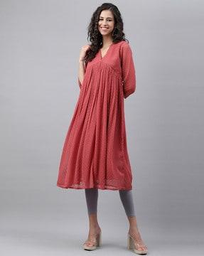 women swiss dot flared kurta