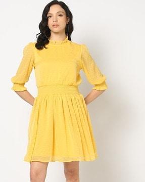 women swiss-dot pattern fit & flare dress