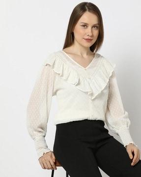 women swiss-dot patterned relaxed fit top