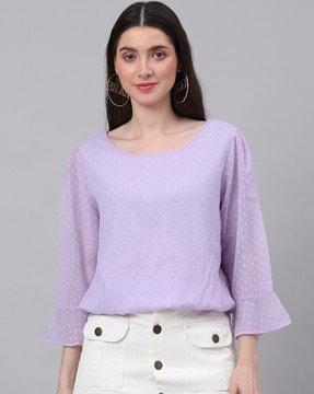 women swiss-dot regular fit boat-neck top