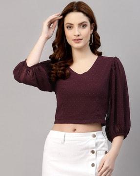 women swiss-dot regular fit v-neck top