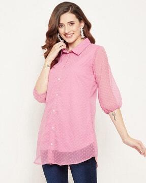 women swiss-dot relaxed-fit shirt