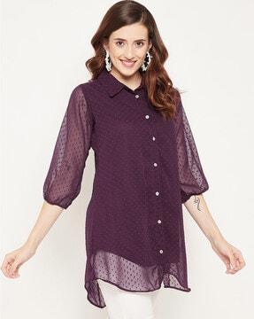 women swiss-dot relaxed-fit shirt