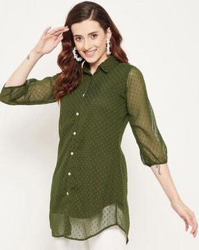 women swiss-dot relaxed-fit shirt
