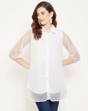 women swiss-dot relaxed fit tunic