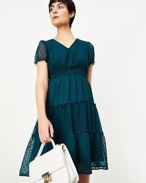 women swiss dot tiered dress