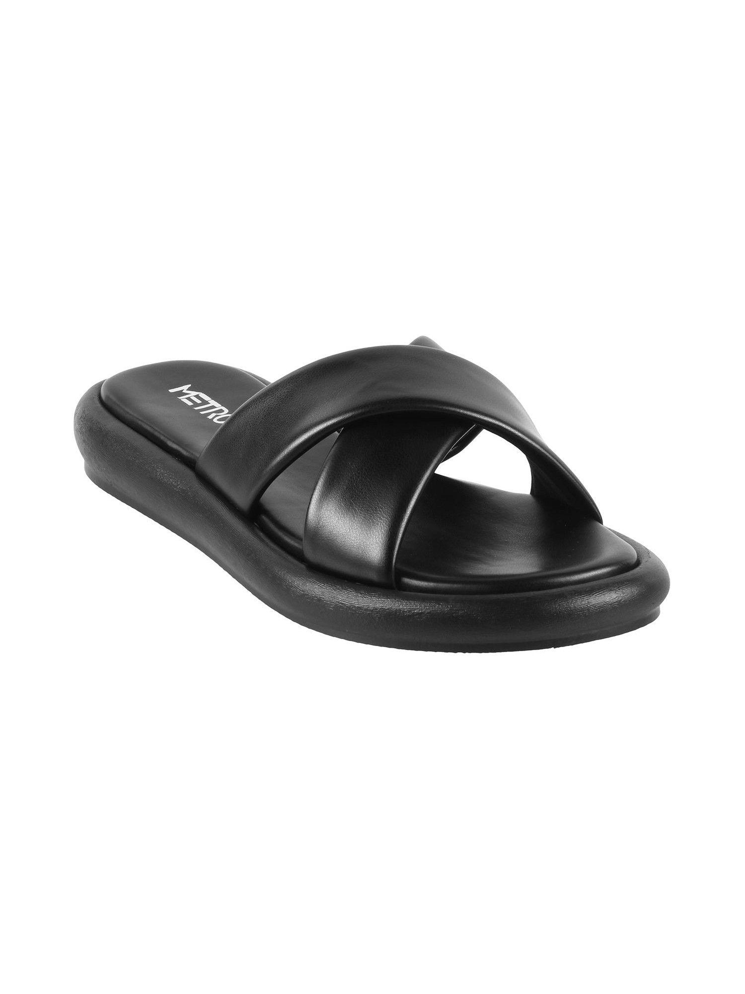 women synthetic black sliders