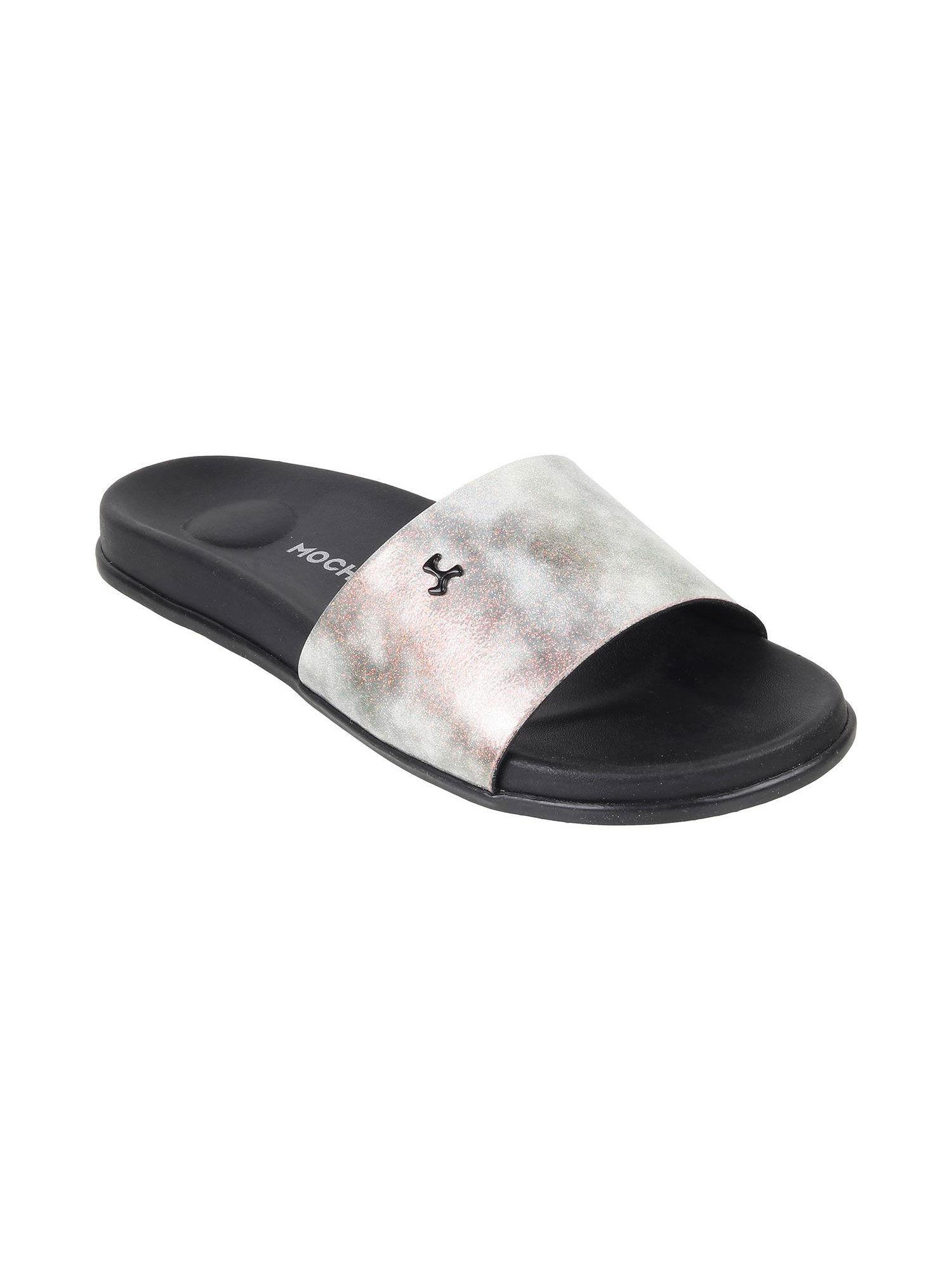 women synthetic black sliders