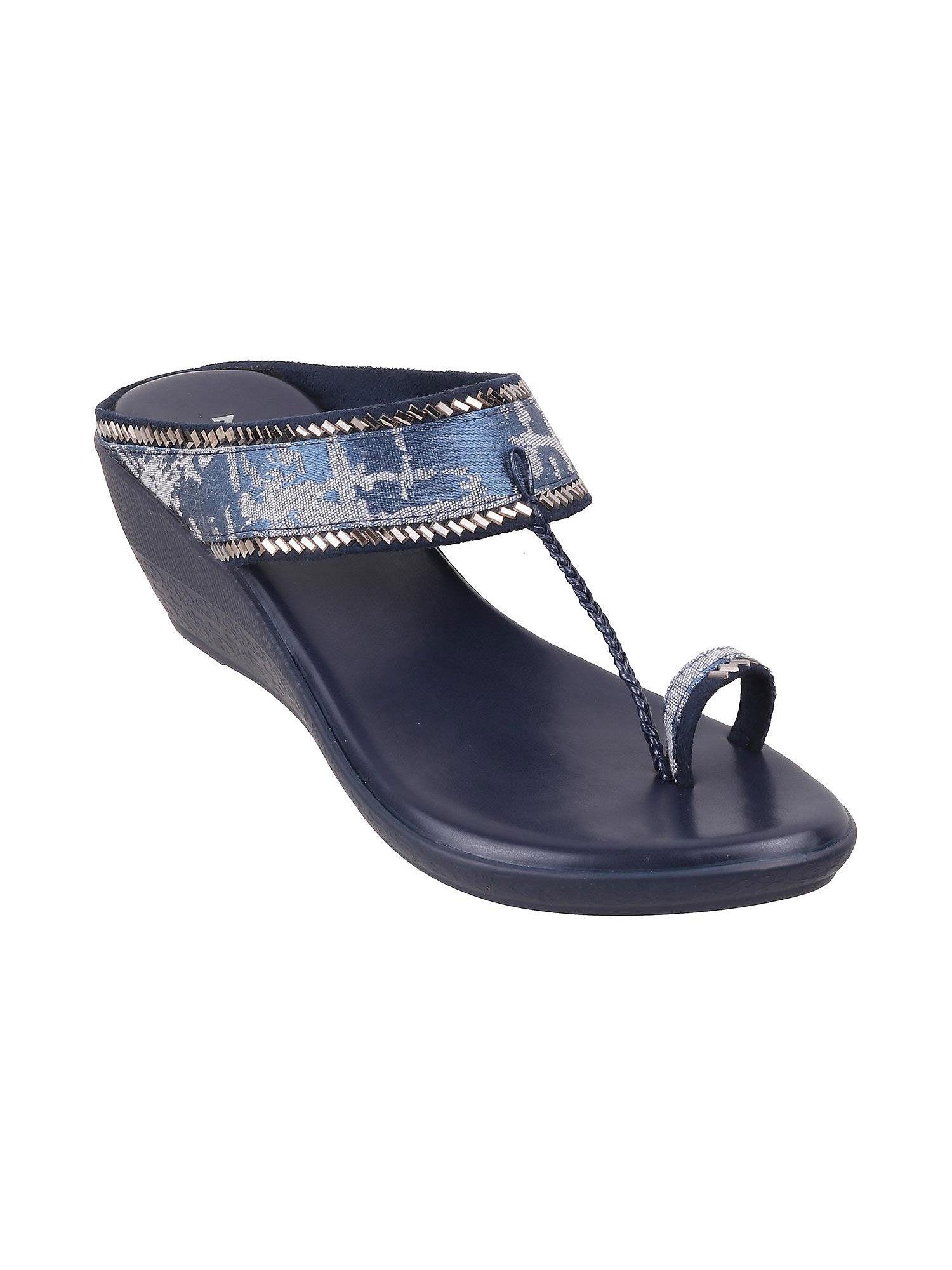 women synthetic blue slip ons wedges