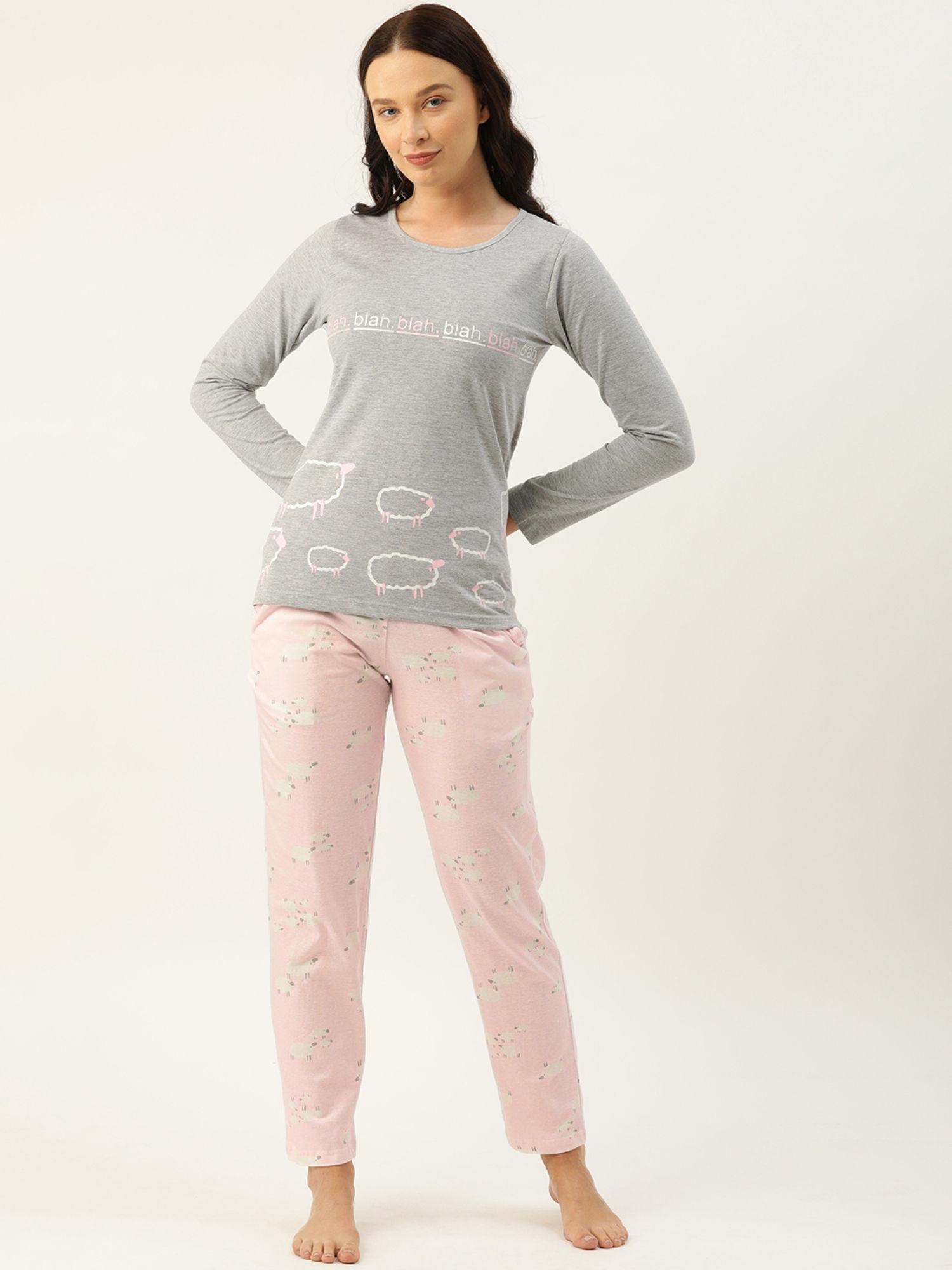 women t-shirt & pyjamas - grey