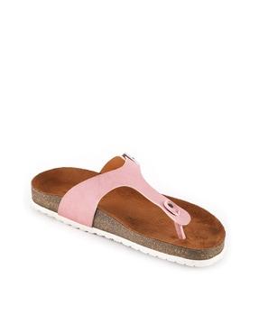 women t-strap flat-sandals with buckle accent