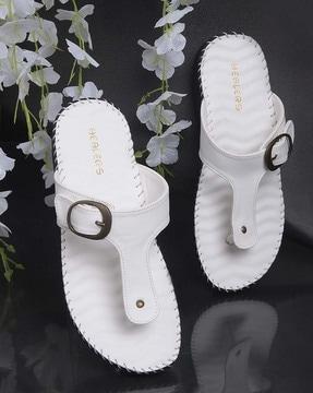 women t-strap flip-flops with buckle accent