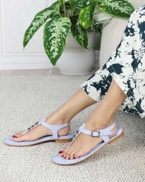 women t-strap flip-flops with buckle closure