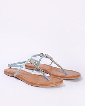 women t-strap sandal with buckle closure