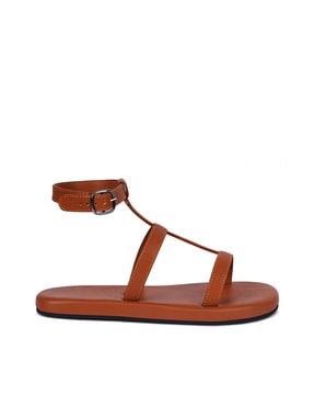 women t-strap sandals with buckle closure
