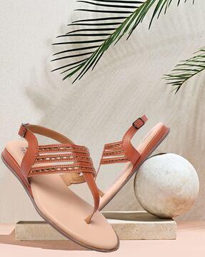women t-strap sandals with buckle-closure