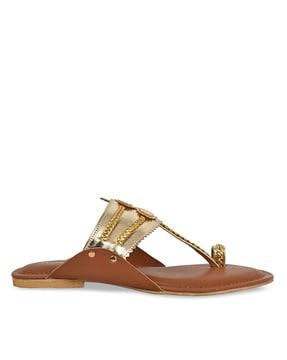 women t-strap slip-on flat sandals