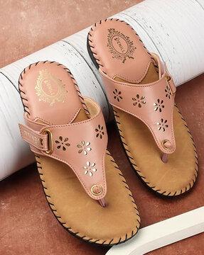 women t-strap slip-on flat sandals