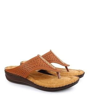 women t-strap slip-on flat sandals