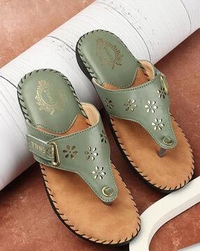 women t-strap slip-on flat sandals