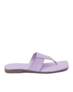 women t-strap slip-on flat sandals