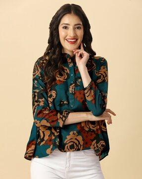 women tailored fit floral print top