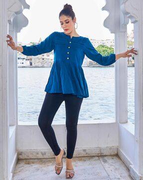 women tailored fit mandarin-neck tunic