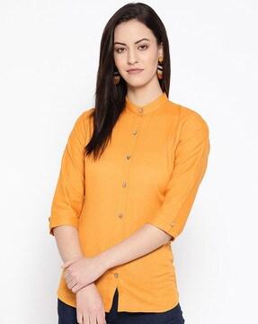 women tailored fit shirt with mandarin collar