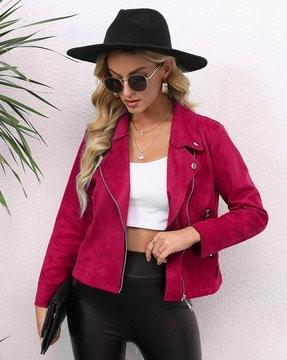 women tailored fit zip-front biker jacket