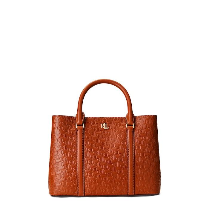 women tan embossed leather small marcy satchel