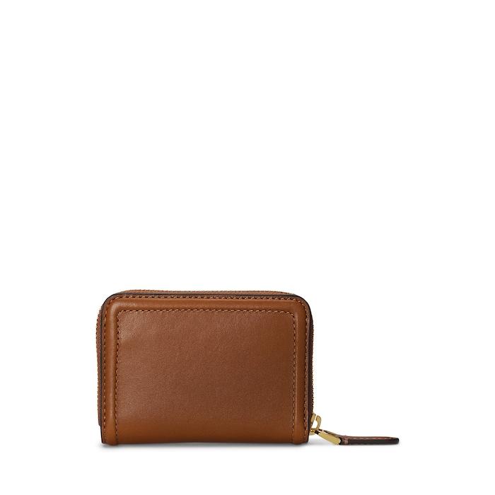 women tan leather zip wallet