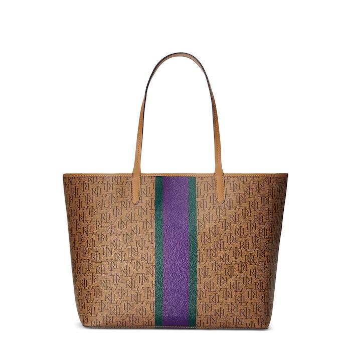 women tan logo coated canvas large collins tote