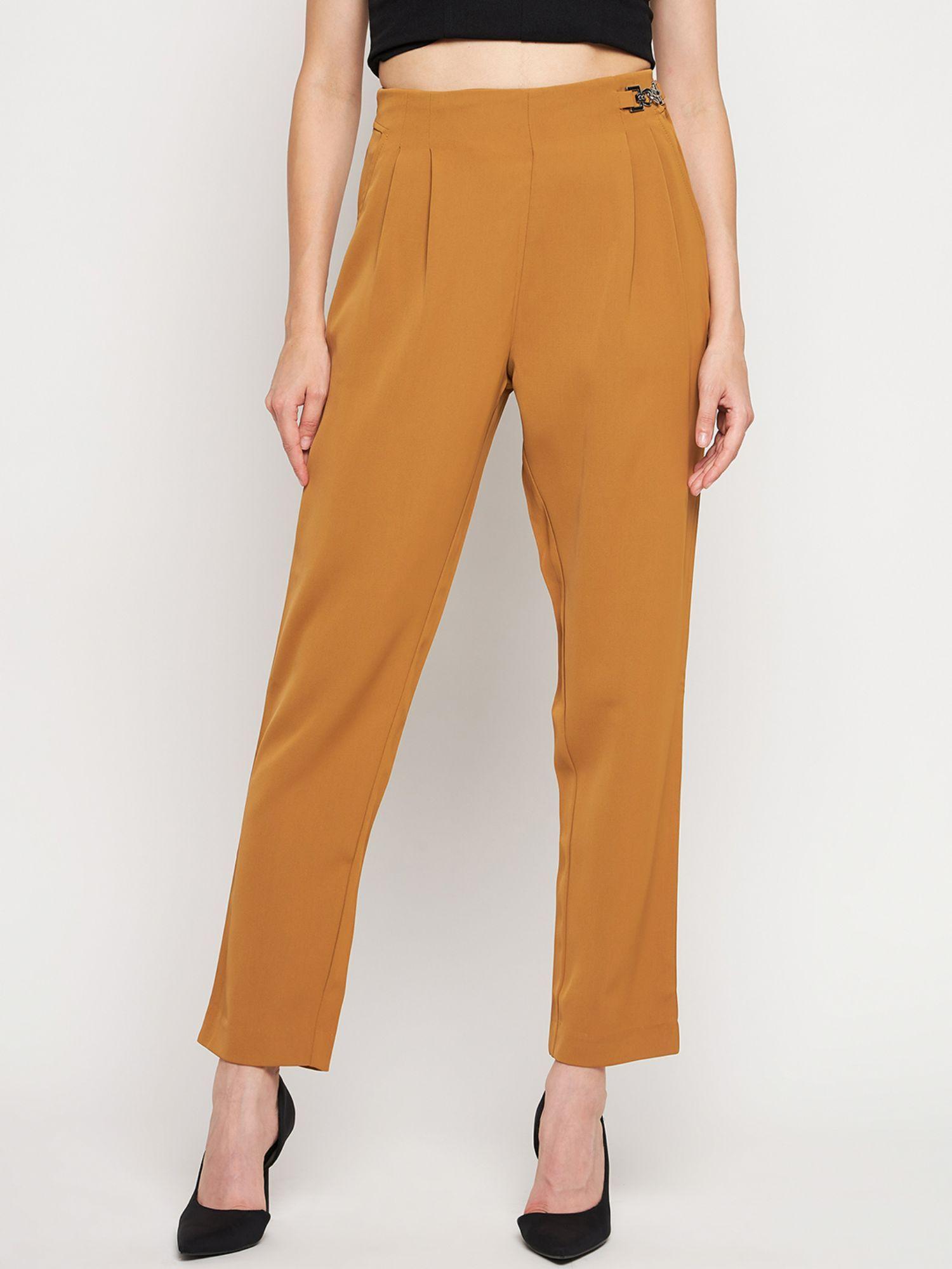 women tan trousers