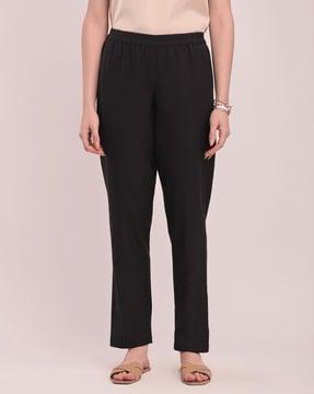women tapered fit flat-front pants