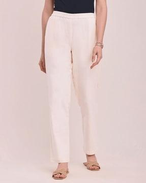 women tapered fit flat-front pants