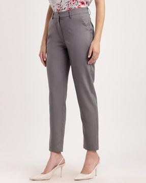 women tapered fit flat-front pants