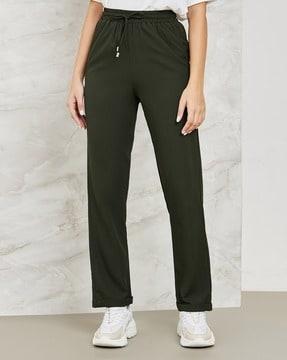 women tapered fit pants with elasticated drawstring waist